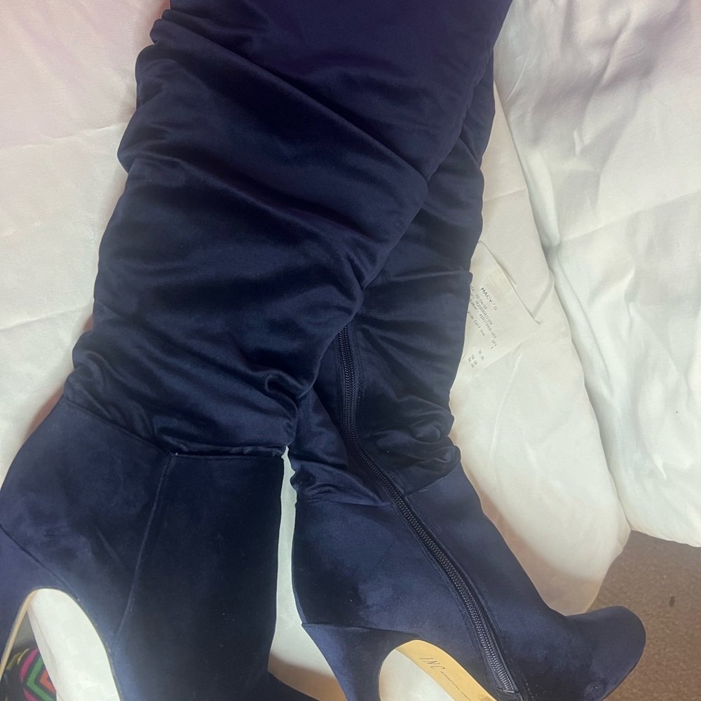 🔥INC Navy Blue Suede Slouch Over the Knee Boot Wide Calf🔥